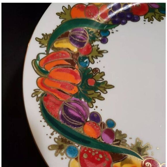 Bob Mackie 8' Design Fruit Ribbon Salad lots of 8 or Dessert plates Nwot - Picture 3 of 7